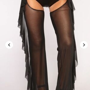 Fashion Nova Black Sheer/Mesh Ruffle Swim Coverup